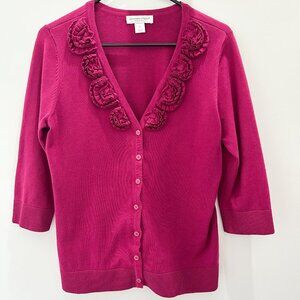 Christopher Banks Fuschia Button Down Sweater 3/4 Sleave Petite Large